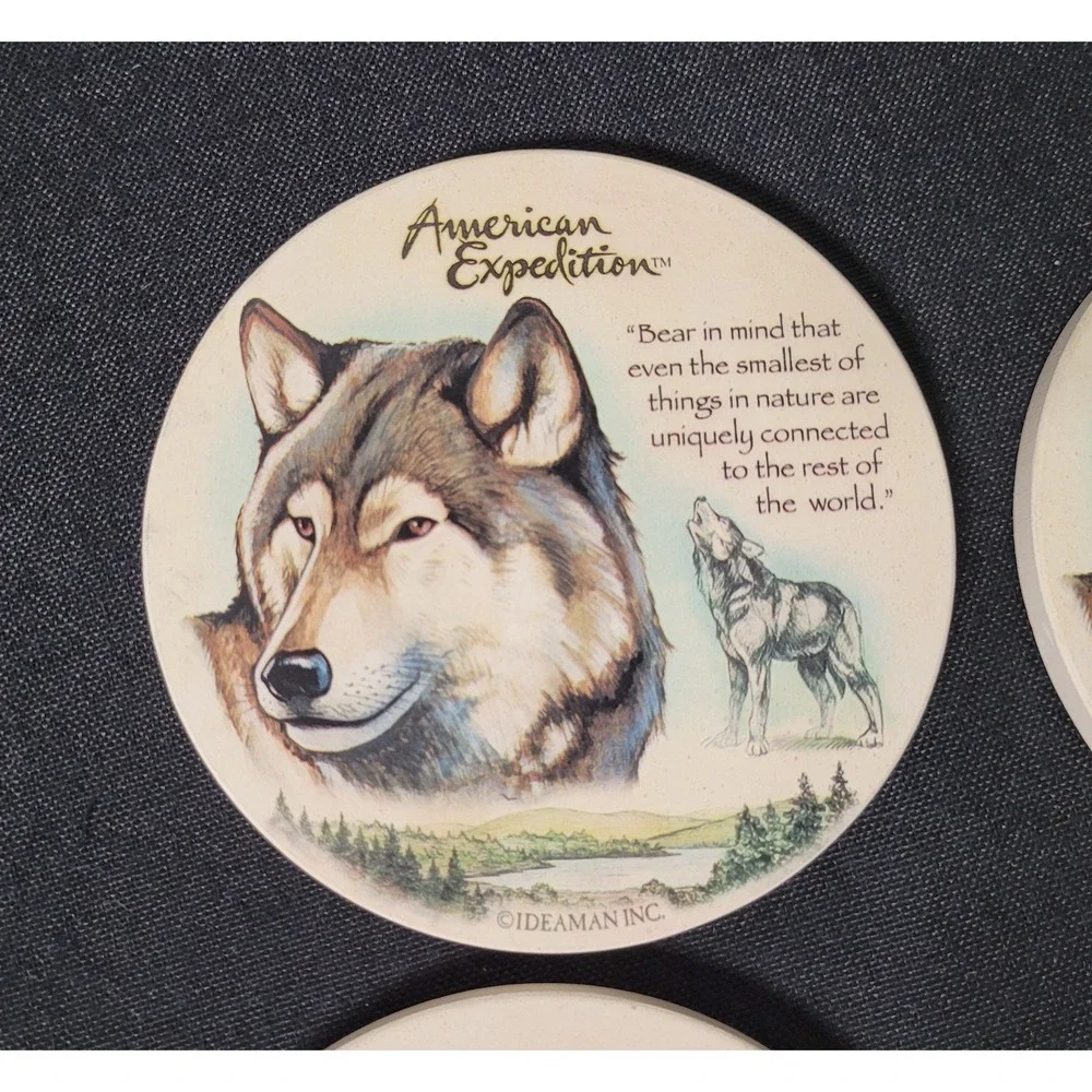 American Expedition Wildlife Stone Wolf Coasters Set of 4 Timber / Gray Wolf